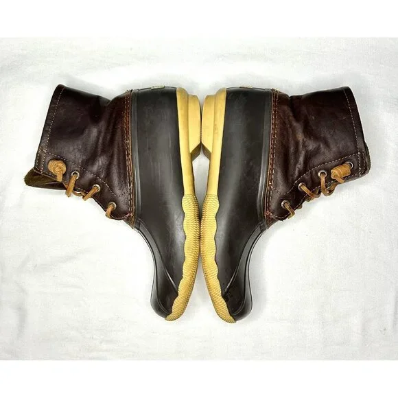 Sperry Saltwater Duck Boots Womens Size 6.5 Brown Leather Rubber Side Zip - Picture 6 of 13
